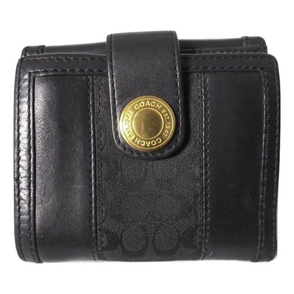Vintage Coach Signature Stripe Jacquard Bifold Wallet Black Leather Trim Y2K - Picture 4 of 8